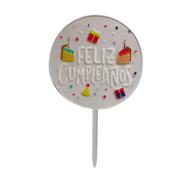 Cake topper transparent "feliz cumpleanos"