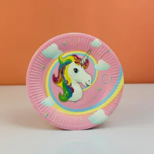 Assiettes en carton rondes licorne 17cm