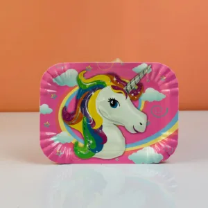 Assiettes en carton rectangulaires licorne 13x18cm