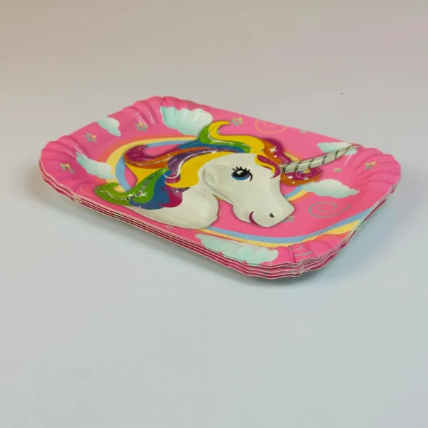 Assiettes en carton rectangulaires licorne 13x18cm – Image 2