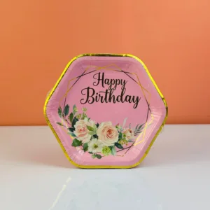 Assiettes en carton forme octogone rose 20cm