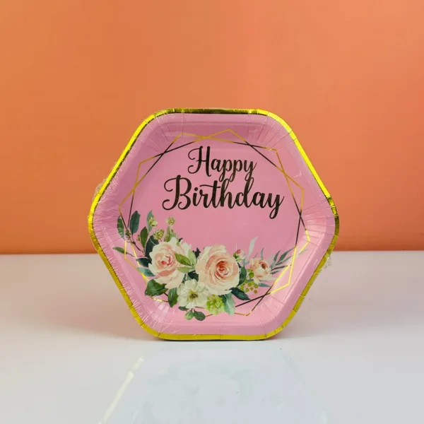 Assiettes en carton forme octogone rose 20cm