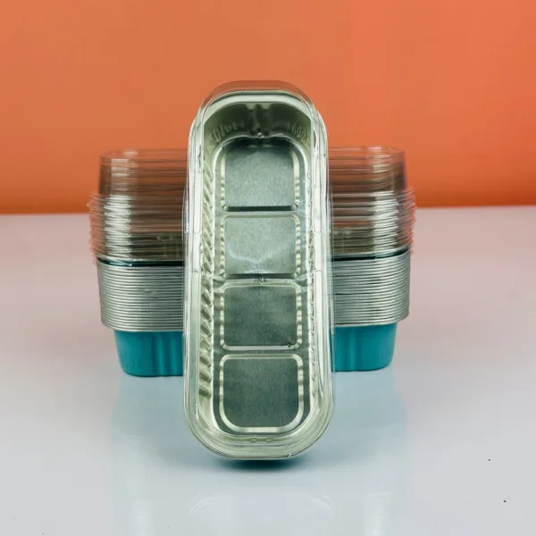 Mini barquettes en aluminium avec couvercle color bleu – Image 2