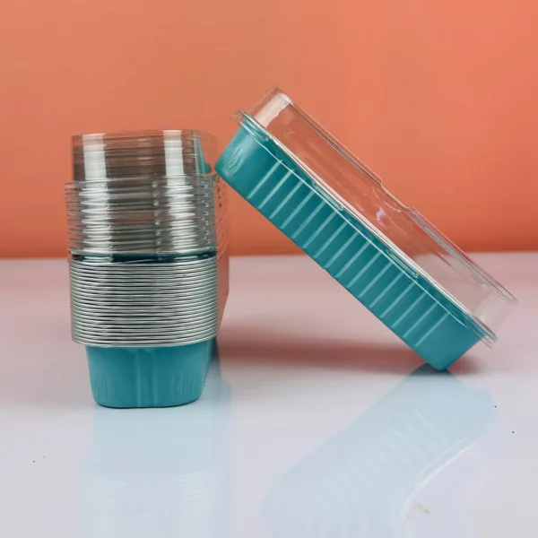 Mini barquettes en aluminium avec couvercle color bleu – Image 3