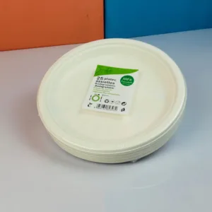 Assiettes biodégradables en fibre de sucre 23cm