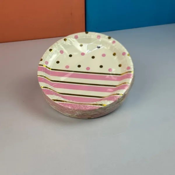 Assiettes en carton rose décoré 17cm