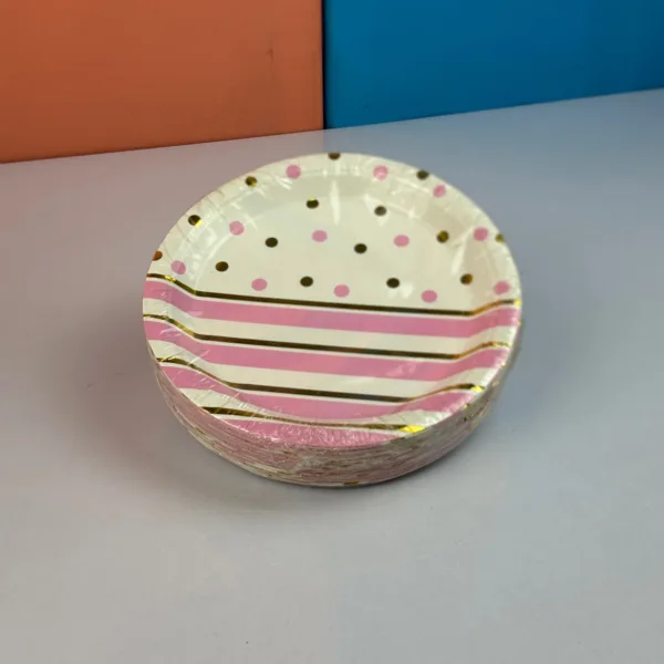 Assiettes en carton rose décoré 17cm – Image 3