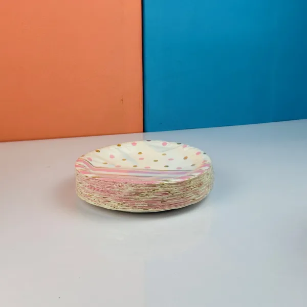 Assiettes en carton rose décoré 17cm – Image 2