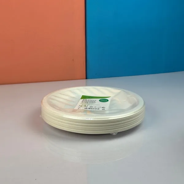 Assiettes biodégradables en fibre de sucre 23cm – Image 2