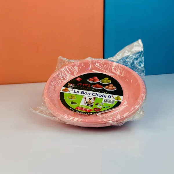 Assiettes en plastique coloris rose 23cm – Image 3