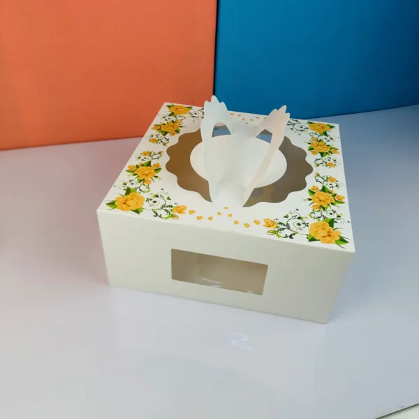 Cakebox blanc décoré avec fenêtre et manche 30x30x14cm – Image 2