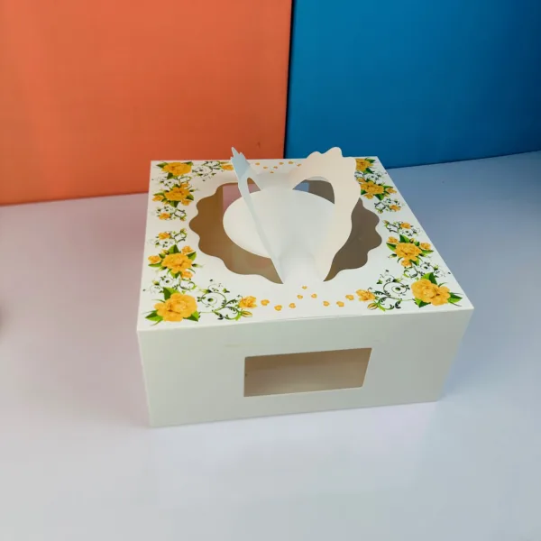 Cakebox blanc décoré avec fenêtre et manche 30x30x14cm – Image 3