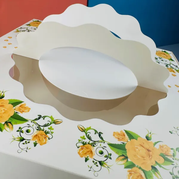 Cakebox blanc décoré avec fenêtre et manche 30x30x14cm – Image 4