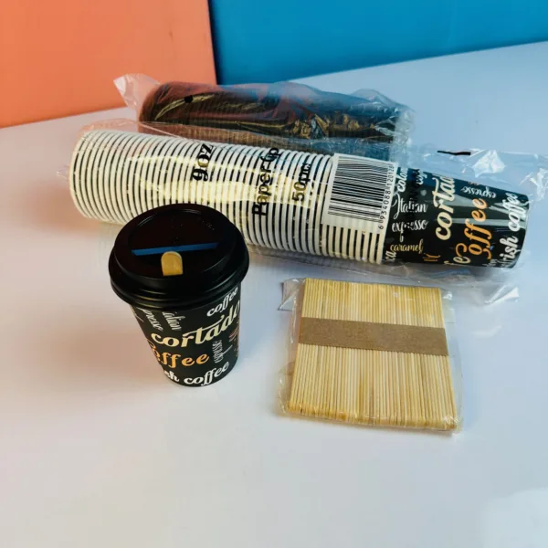 COMBO : Gobelets à café avec couvercle expresso 200ml + 50 bâtonnet en bambou 10cm – Image 2