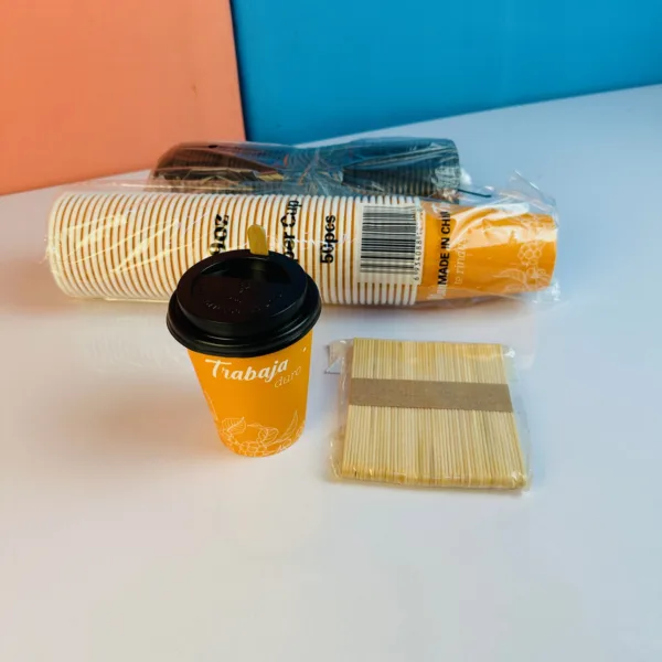 COMBO : Gobelets à café avec couvercle expresso couleur orange 200ml + 50 bâtonnet en bambou 10cm – Image 3