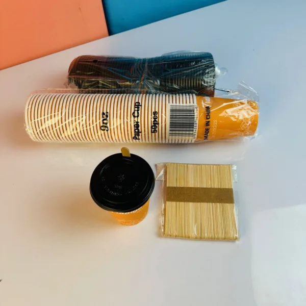 COMBO : Gobelets à café avec couvercle expresso couleur orange 200ml + 50 bâtonnet en bambou 10cm – Image 2