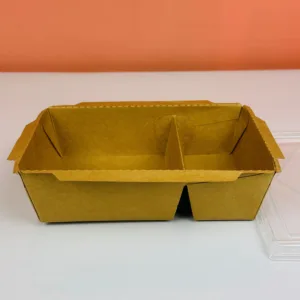 Barquettes en kraft 2 compartiments avec couvercles 2100ml