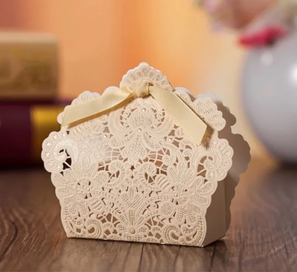 Boîtes à dragées beige avec ruban – Image 3
