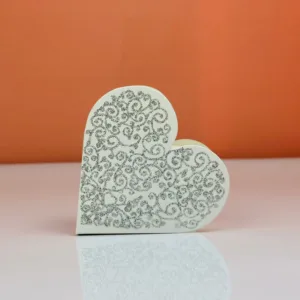 Boîtes à dragées forme cœur blanc pailleté argent