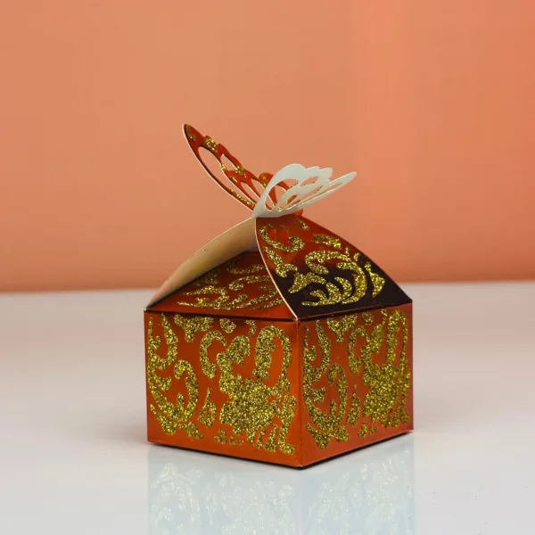 Boîtes à dragées bout papillon rouge pailleté or – Image 3