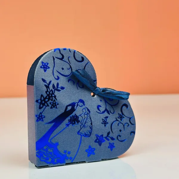 Boîtes à dragées forme cœur bleu avec ficelle – Image 2