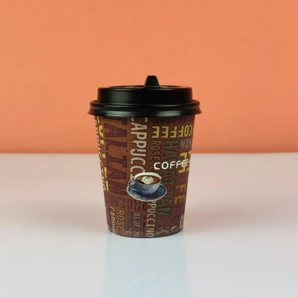 Gobelets à café avec couvercle marron 200ml – Image 2