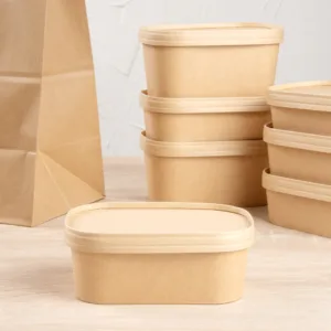 Barquettes kraft rectangulaires 1000ml avec couvercles en papier